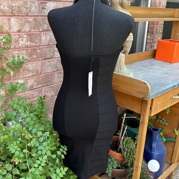 Sky Bandage Black Mini Dress with Jeweled Halter Neck Size S - Picture 3 of 12